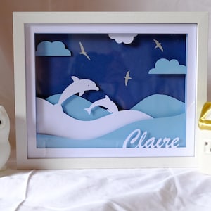 Cornice in carta ritagliabile personalizzabile - mare e delfino - regalo nascita