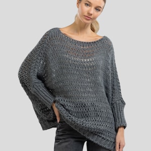 Crochet Open Knitted Jumper Sweater Long Length Oversized Slouchy Size 14-22 Plus Size One Size Made in Italy Winter Top Gift for Her Boho
