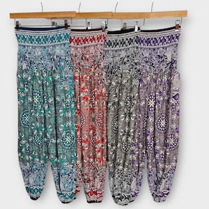 Lightweight Mandala Harem Pants, Comfortable Yoga Trousers With Pockets, Stretchy One Size UK 8 - 18 Boho Leisure Wear, Hippie Festival