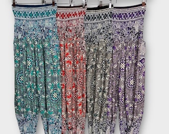 Leichte Mandala Haremshose, bequeme Yoga Hose mit Taschen, dehnbar Einheitsgröße UK 34 - 44 Boho Freizeit Wear, Hippie Festival