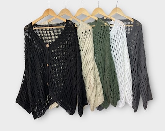 Crochet Open Knitted Cardigan Sweater Free Size  Oversized Slouchy Size 14-22 Plus Size One Size Made in Italy Winter Top Gift for Her Boho