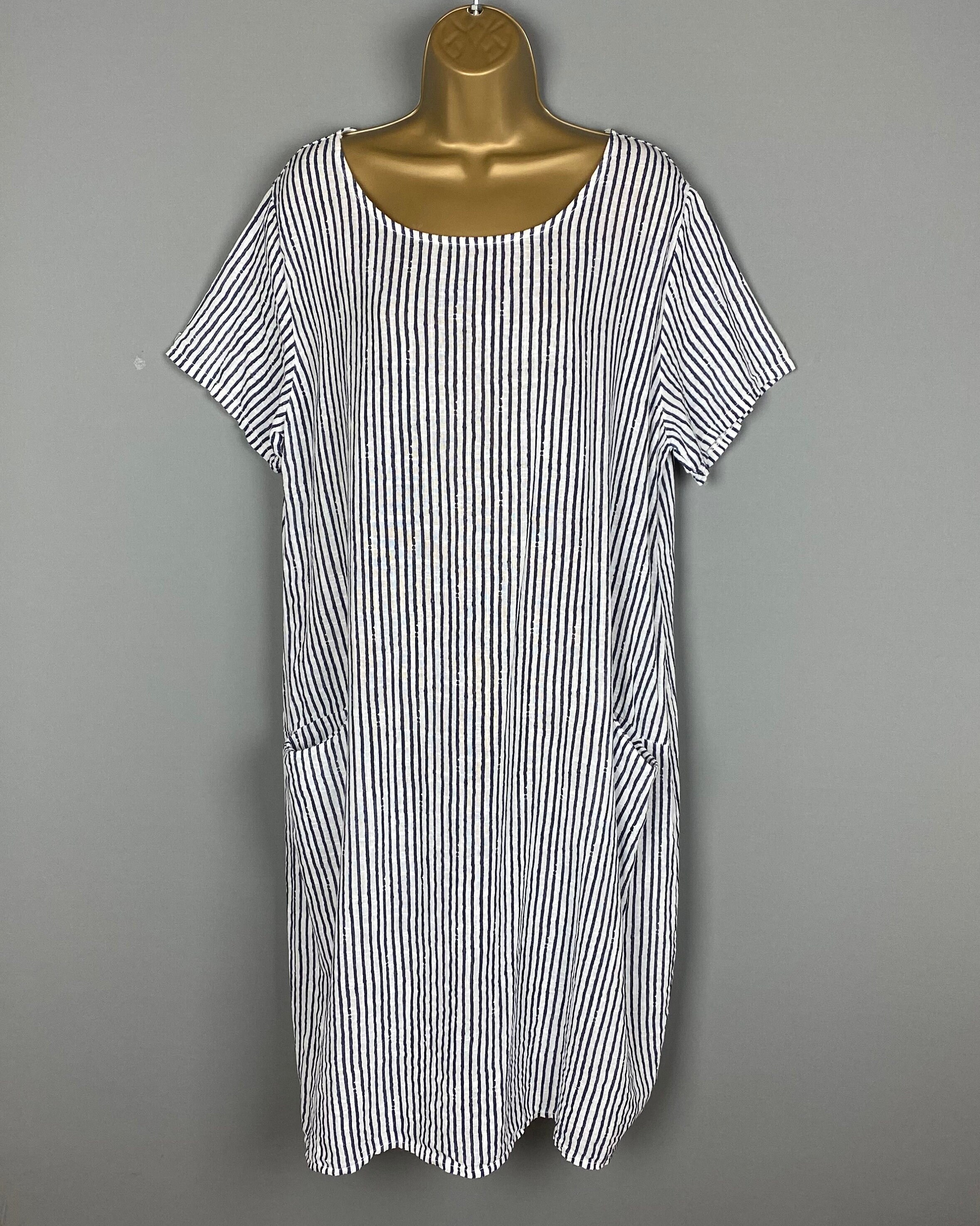 Cotton Summer Dress With Pockets Boho Short Sleeve Striped Etsy UK