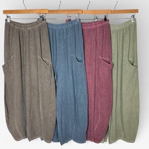 Linen Cotton Barrel Pants, Wide Leg Harem Pants Loose Plus Size Womens Trousers, Summer Holiday Vacation Wear, Pockets Elastic Waistband