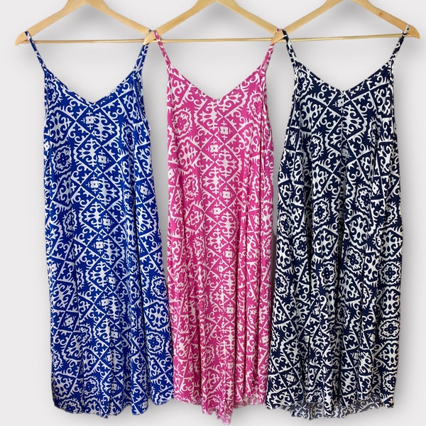 Maxi Summer Swing Dress, Boho Festival Womens Dress Plus Size 12 14 16 Comfortable Holiday Beach Wear Pink, Blue, Cool Dress Made in Italy