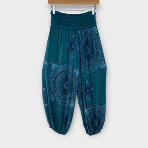 Pantaloni Harem Starburst Mandala leggeri, pantaloni yoga comodi, abbigliamento elastico per il tempo libero in taglia unica, pantaloni Boho, Festival Hippie, Vacanze Teal