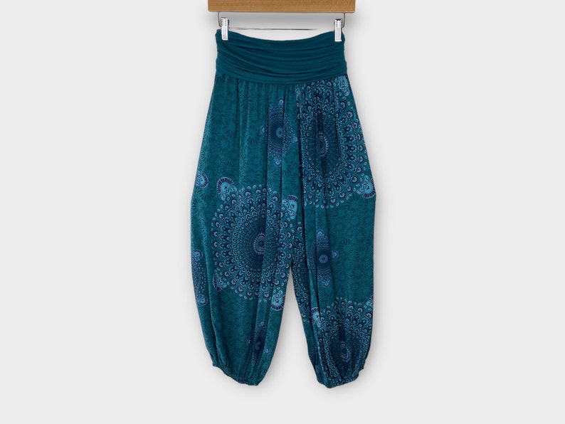 Pantaloni Harem Starburst Mandala leggeri, pantaloni yoga comodi, abbigliamento elastico per il tempo libero in taglia unica, pantaloni Boho, Festival Hippie, Vacanze Teal