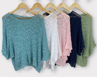 Abgeschnittenes Häkeltop, Offener Strickpullover Shrug, Festival Pullover, Urlaub Strand Top, Plus Size Strickpullover, One Size Lockerer Boho Bolero