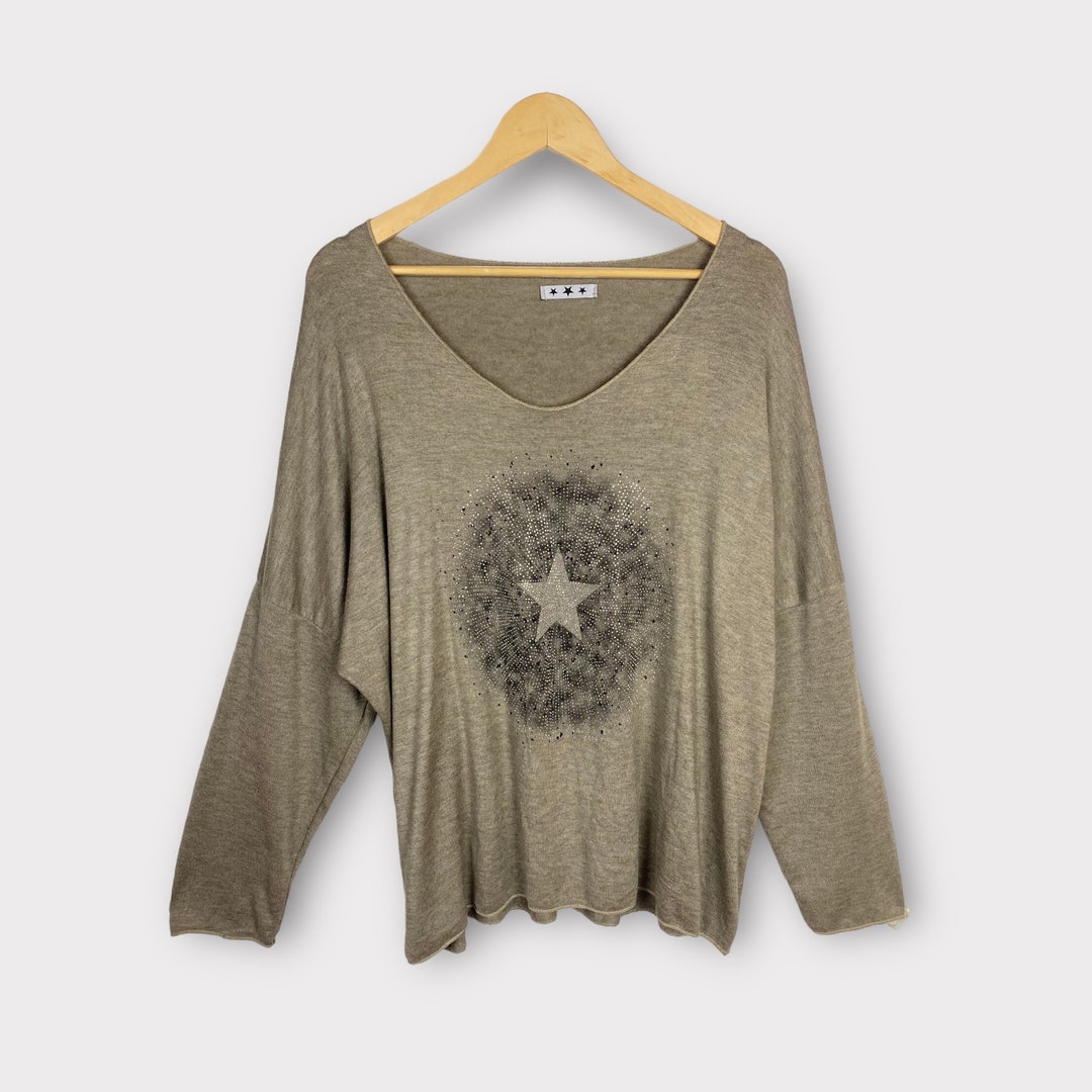 Mocha Jumper Sweater Wool Angora Mix, Silver Rhinestone Star Made in ...