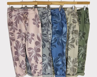 Super Stretch Floral Joggers Pants, Elasticated Waistband One Size UK 10-16 Pockets, Comfortable Trousers