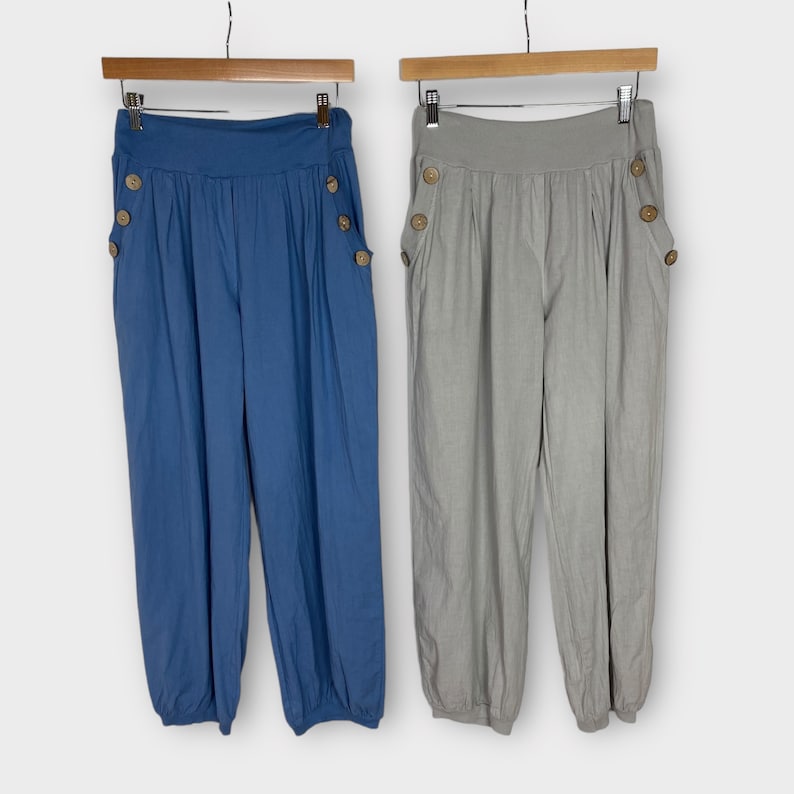 Lightweight Cotton Plain Harem Pants, Comfortable Yoga Trousers, One Size Leisure Wear, Boho Pants, Hippie Festival Baggy Wear, Holiday image 7