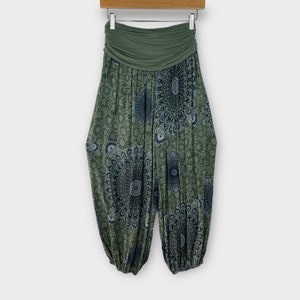 Pantaloni Harem Starburst Mandala leggeri, pantaloni yoga comodi, abbigliamento elastico per il tempo libero in taglia unica, pantaloni Boho, Festival Hippie, Vacanze Khaki Green
