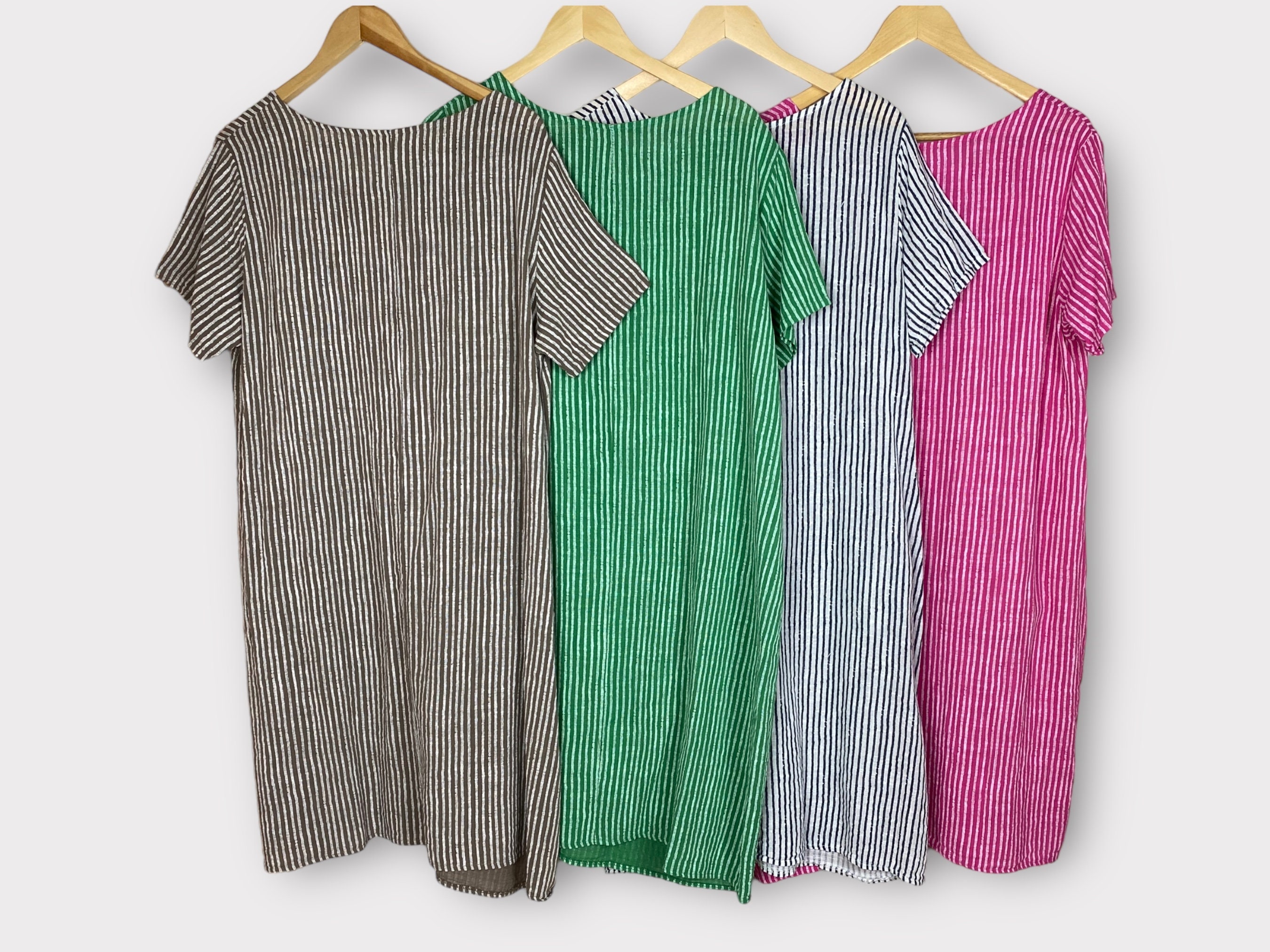 Cotton Summer Dress With Pockets Boho Short Sleeve Striped Etsy UK