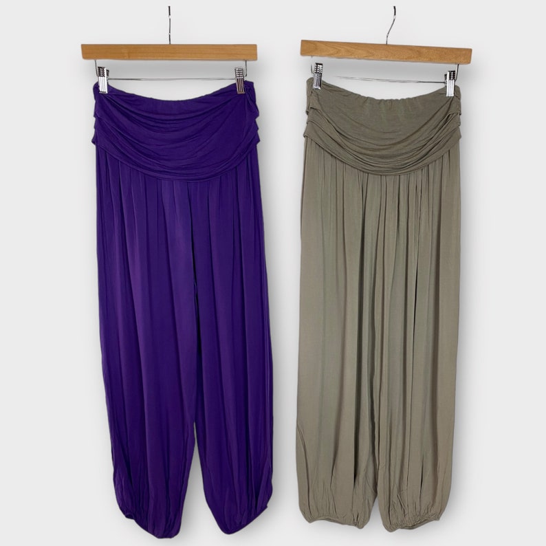 Lightweight Plain Harem Pants, Comfortable Yoga Trousers, Stretchy One Size Leisure Wear, Boho Pants, Hippie Festival Baggy Wear, Holiday image 10