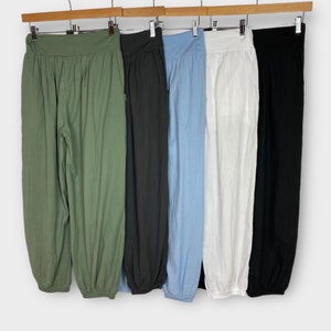 Lightweight Cotton Plain Harem Pants, Comfortable Yoga Trousers, One Size Leisure Wear, Boho Pants, Hippie Festival Baggy Wear, Holiday image 3