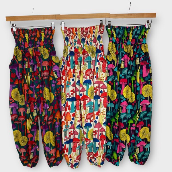 Sarouel léger champignon, pantalon de yoga confortable avec poches, vêtements de loisirs bohèmes extensibles, taille UK 8-18, festival hippie