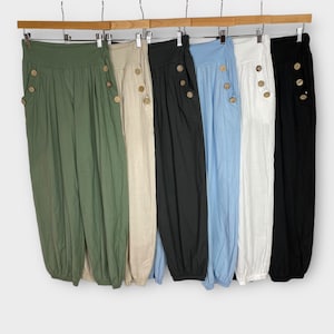 Lightweight Cotton Plain Harem Pants, Comfortable Yoga Trousers, One Size Leisure Wear, Boho Pants, Hippie Festival Baggy Wear, Holiday image 1