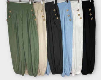 Pantaloni Harem in cotone leggero, pantaloni yoga comodi, abbigliamento per il tempo libero in taglia unica, pantaloni Boho, abbigliamento largo Hippie Festival, vacanze