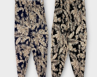 Lightweight Leaf Print Harem Pants,  Comfortable Yoga Pockets Trousers, Stretchy UK 8 - 18 Leisure Wear, Boho Pants,  Hippie Festival