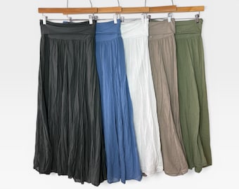 Made in Italy 100% Cotton Crinkle Maxi Skirt, Boho Gauze Long Skirt, One Size Fits UK 8-18, Lagenlook Summer Skirt, Partially Lined