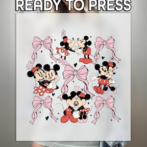 Mickey And Minnie Ready to Press DTF, Disney Couple Print, Heat Press DTF Transfer, Pink Bows Print, Valentine&#39;s Day DTF, Cute Mouses Print