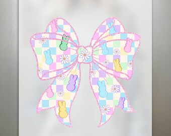 Checkered Coquette Ready to Press DTF, Faux Sparkly Print, Heat Press DTF Transfer, Easter Print, Easter Bunnies DTF, Colorful Bow Print