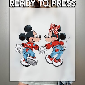 Mickey & Minnie Ready to Press DTF, Retro Disney Couple Print, Heat Press DTF Transfer, Cute Minnie Print, Valentine&#39;s Day DTF, Mickey Mouse