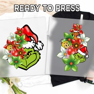 Flower Grinchmas Ready to Press DTF, Grinchy Friends Print, Heat Press DTF Transfer, Dog Max Print, Grinchy Head DTF, Cute Cindy Lou Print