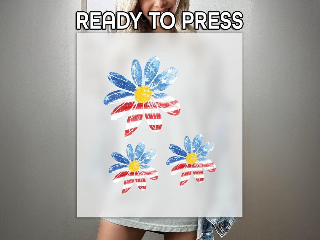 4th of July DTF Transfer Ready to Press | Patriotic Daisy American Flag ...