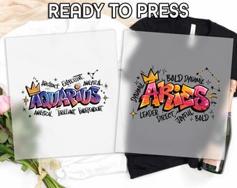 Zodiac DTF, Trendy Celestial Print, Heat Press DTF Transfer, Horoscope Lovers Print, Premium DTF Transfer, Astrological Sign Print