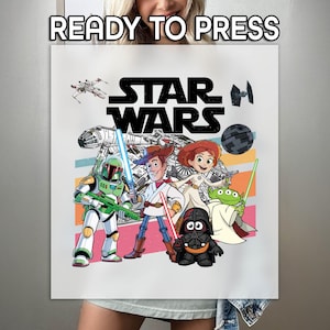 Star Wars Cartoon Style DTF Transfer, Star Galaxy Mashup Design, Gift For Sci-Fi Fan, Humor Shirt Print, Ready To Press, Pop Culture Art