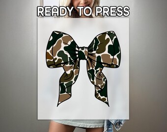 Camo Coquette Ready to Press DTF Transfer, Camouflage Ribbon Print, Heat Press DTF Transfer, Hunting Gift Print, Hunting Season DTF