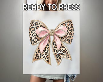 Leopard Coquette Ready to Press DTF, Pink Ribbon Print, Heat Press DTF Transfer, Gift For Her Print, Coquette Lovers DTF, Cheetah Bow Print