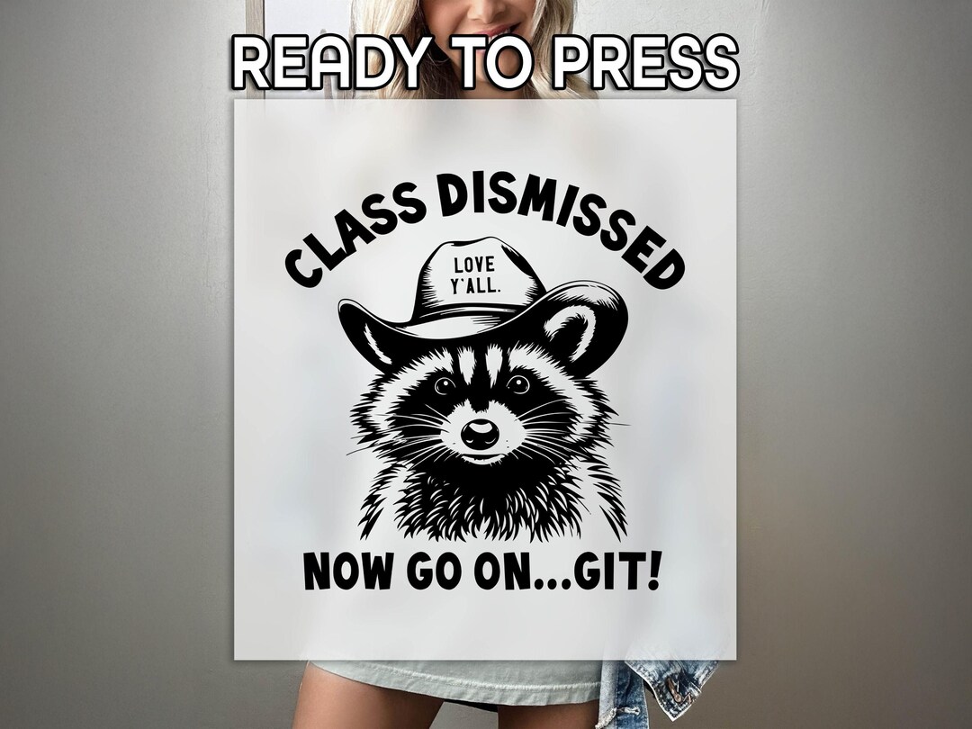 Now Go on Git DTF Transfer With Raccoon in Hat, Country Style