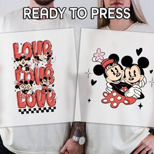 Disney Love Ready to Press DTF, Gift For Couple Print, Heat Press DTF Transfer, Cute Minnie Print, Valentine&#39;s Day DTF, Funny Mickey Print