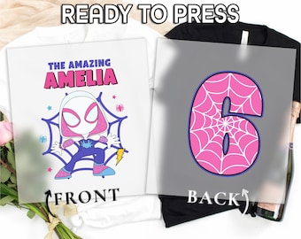 Superhero Birthday DTF Transfer, Custom Name And Number, Fun Gift For Boys And Girls, Full Color DTF, Personalized Spider Girl Birthday DTF