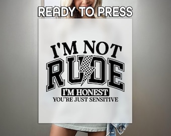 I'm Not Rude DTF, Checkered Lightning Print, Heat Press DTF Transfer, Sarcastic Gift Print, Premium DTF Transfer, Trendy Snarky  Print