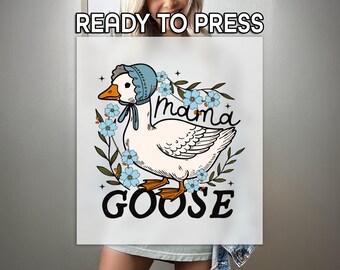 Goose Mama DTF, Mama Gift Print, Heat Press DTF Transfer, Mother's Day Print, Premium DTF Transfer, Goose Lover Print, Floral Goose Print