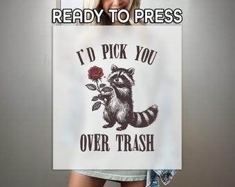 Valentines Racoon Ready to Press DTF, I'd Pick You Over Trash Print, Heat Press DTF Transfer, Funny Valentines Print, Valentine's Day DTF