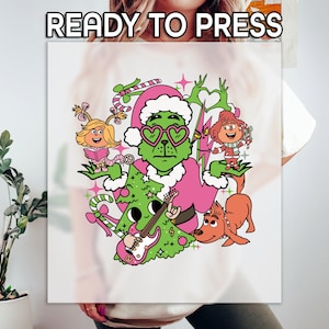 Grinchmas Friends Ready to Press DTF, Xmas Green Monster Print, Heat Press DTF Transfer, Pink Grinchy Print, Grinchy Heart DTF, Xmas Tree