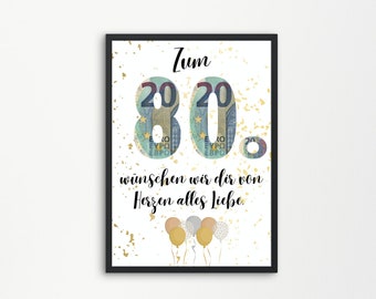 80e anniversaire | 80 | Cadeau d'anniversaire cadeau d'argent anniversaire | téléchargement numérique | cadeau d'anniversaire 80 cadre photo | autour