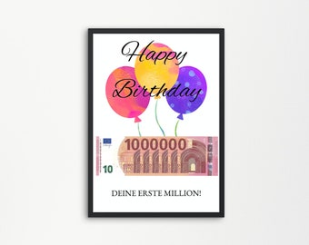 Geldgeschenk erste Million für Geburtstag | DIY Geburtstagskarte / Poster zum ausdrucken | digitaler Download