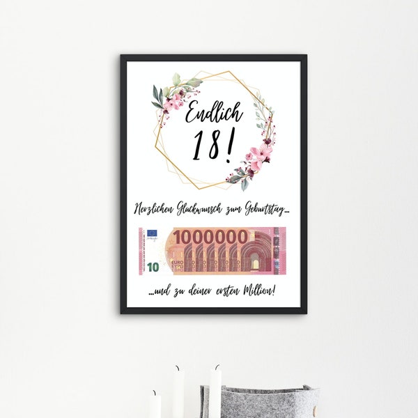 finally 18th birthday | Money gift birthday adult | first million | gift coming of age | birthday gift photo frame diy