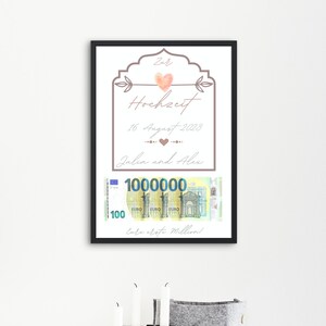 Cadeau de mariage premier million à imprimer avec nom et date, cadeau d'argent du marié, affiche cadeau, argent personnalisé, fait maison