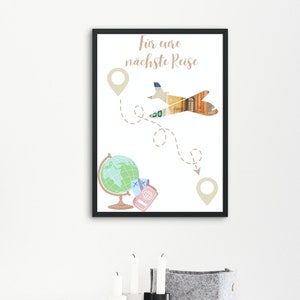 Bon de voyage, cadeau d'argent de vacances à imprimer pour cadres photo, affiche cadeau faite maison, voyage d'aventure en avion, globe terrestre