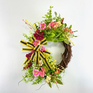 Spring Floral Grapevine Wreath: Polka Dot Ribbon Door Decor