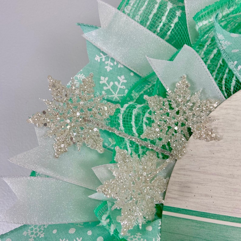 Winter snowflake wreath for front door, seasonal holiday porch decor, christmas winter snowflake door hanger image 5