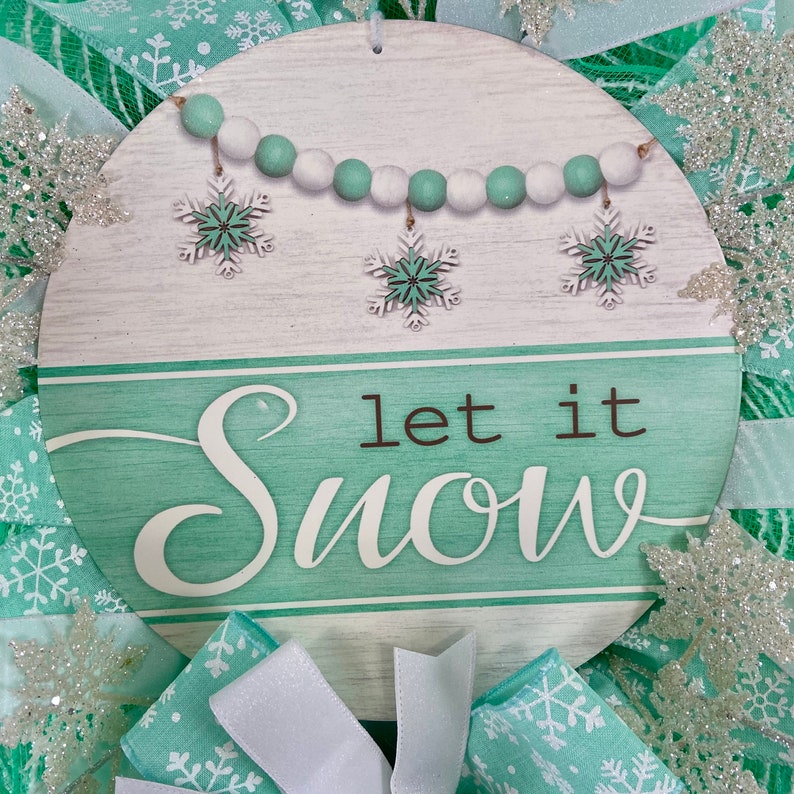 Winter snowflake wreath for front door, seasonal holiday porch decor, christmas winter snowflake door hanger image 2