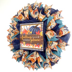 Pumpkin wreath for front door, fall harvest decor, deco mesh autumn wreath image 6