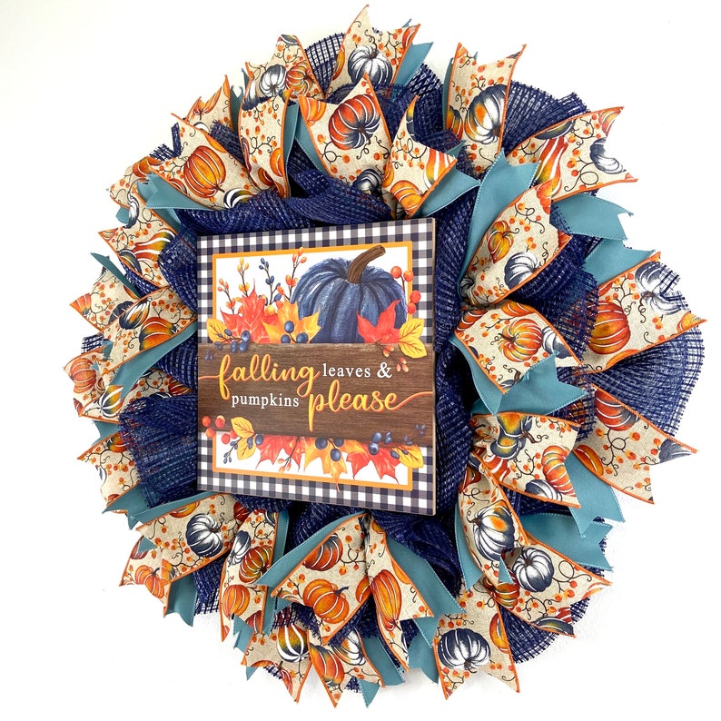 Pumpkin wreath for front door, fall harvest decor, deco mesh autumn wreath image 6