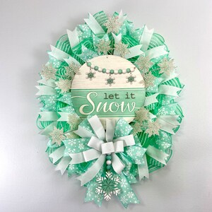 Winter snowflake wreath for front door, seasonal holiday porch decor, christmas winter snowflake door hanger image 10